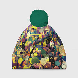 Шапка с помпоном Праздничный город, цвет: 3D-зеленый