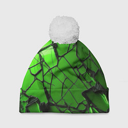 Шапка с помпоном Зеленое треснутое стекло, цвет: 3D-белый