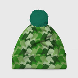 Шапка с помпоном Лошади, Единороги - камуфляж, цвет: 3D-зеленый
