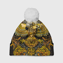 Шапка с помпоном Золотой орёл - славянский орнамент, цвет: 3D-белый