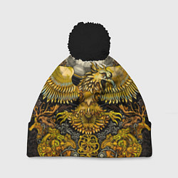 Шапка с помпоном Золотой орёл - славянский орнамент, цвет: 3D-черный