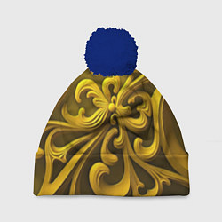 Шапка с помпоном Желтый объемный узор, цвет: 3D-тёмно-синий