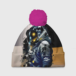 Шапка с помпоном Космонавт в скафандре - набросок, цвет: 3D-малиновый