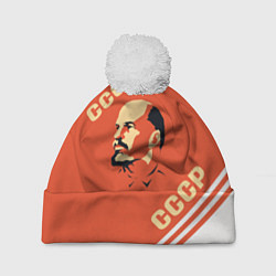 Шапка с помпоном Ленин на красном фоне, цвет: 3D-белый