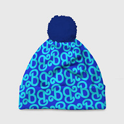 Шапка с помпоном Логотип Барби - синий паттерн, цвет: 3D-тёмно-синий