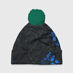 Шапка с помпоном Черные плиты с синими вставками, цвет: 3D-зеленый