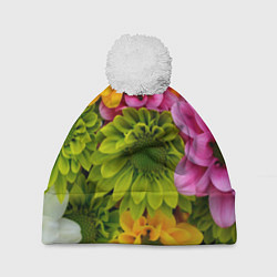 Шапка с помпоном Паттерн цветочный, цвет: 3D-белый