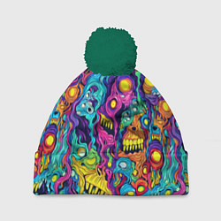 Шапка c помпоном Кислотные психоделические черепа