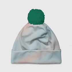 Шапка с помпоном Нежно розовые и голубые размытия, цвет: 3D-зеленый