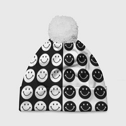 Шапка с помпоном Smiley black and white, цвет: 3D-белый