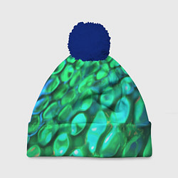 Шапка с помпоном Объемная зеленая текстура в виде чешуи, цвет: 3D-тёмно-синий