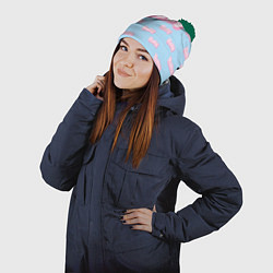 Шапка с помпоном Baby - Barbie style: blue pattern, цвет: 3D-зеленый — фото 2