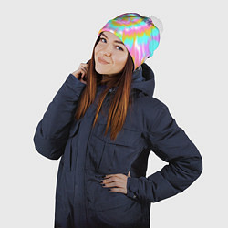 Шапка с помпоном I am Kenough - retro tie-dye, цвет: 3D-белый — фото 2