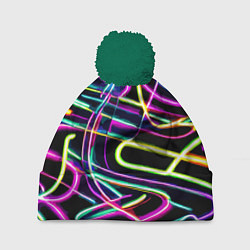 Шапка с помпоном Неоновая абстракция - нейросеть, цвет: 3D-зеленый