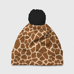 Шапка с помпоном Кожа жирафа - giraffe, цвет: 3D-черный