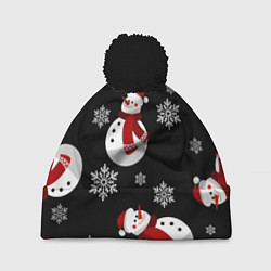 Шапка с помпоном Снеговички в зимних шапочках со снежинками, цвет: 3D-черный