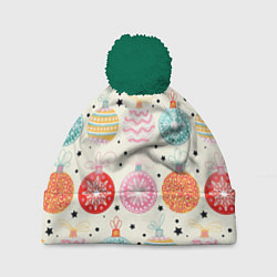 Шапка c помпоном Разноцветные новогодние шары