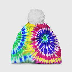 Шапка c помпоном Colorful floral composition - tie-dye