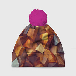 Шапка с помпоном Паттерн камни и кристаллы, цвет: 3D-малиновый