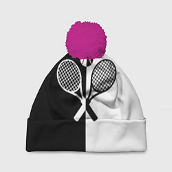 Шапка с помпоном Теннис - чёрно белое, цвет: 3D-малиновый
