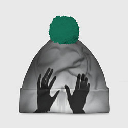 Шапка с помпоном Руки зомби и силуэт в тумане, цвет: 3D-зеленый