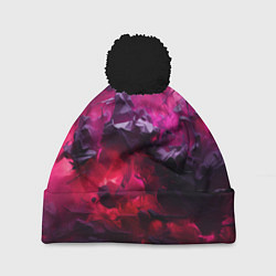 Шапка с помпоном Фиолетовые элементы абстракция, цвет: 3D-черный
