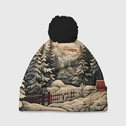 Шапка c помпоном Блеск снежинок новогодний стиль