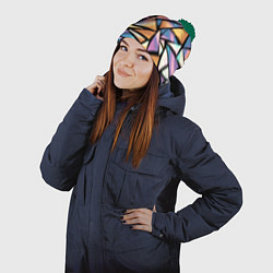 Шапка с помпоном Радужные треугольники - кристаллы голографические, цвет: 3D-зеленый — фото 2