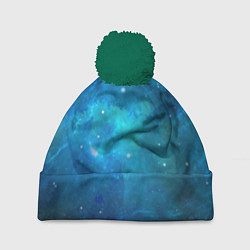 Шапка с помпоном Голубой космос, цвет: 3D-зеленый