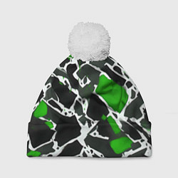 Шапка с помпоном Кляксы чёрные и зелёные, цвет: 3D-белый