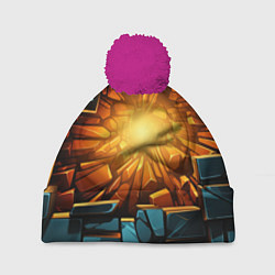 Шапка c помпоном Геометрическая огненная яма иллюзия