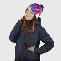 Шапка с помпоном Вязкая абстракция в фиолетовых оттенках, цвет: 3D-черный — фото 2