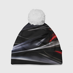 Шапка с помпоном Black red abstract, цвет: 3D-белый