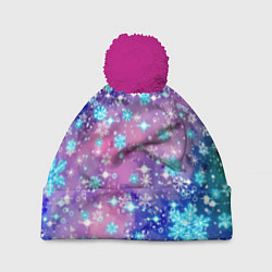 Шапка с помпоном Снежинки - морозный паттерн, цвет: 3D-малиновый