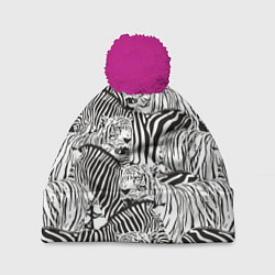 Шапка с помпоном Зебры и тигры, цвет: 3D-малиновый