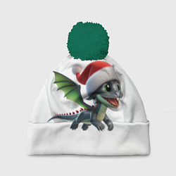 Шапка с помпоном Милый дракончик, в шапке деда мороза, цвет: 3D-зеленый
