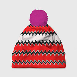 Шапка c помпоном White and red stripes