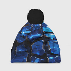 Шапка с помпоном Синие яркие кубики, цвет: 3D-черный