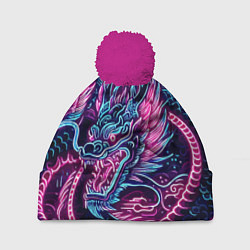 Шапка с помпоном Neon Japanese dragon - irezumi, цвет: 3D-малиновый