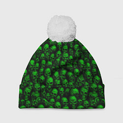 Шапка с помпоном Зеленые черепа, цвет: 3D-белый