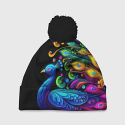 Шапка с помпоном Neon peacock - art, цвет: 3D-черный