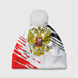 Шапка с помпоном Россия имперские краски текстура, цвет: 3D-белый