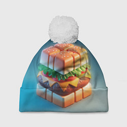 Шапка c помпоном Абстрактный гамбургер в форме куба