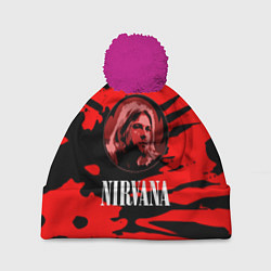 Шапка c помпоном Nirvana красные краски рок бенд