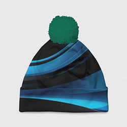 Шапка с помпоном Черная и синяя геометрическая абстракция, цвет: 3D-зеленый