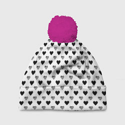 Шапка с помпоном Черно-белые сердечки, цвет: 3D-малиновый