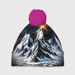 Шапка с помпоном Молнии и горы, цвет: 3D-малиновый