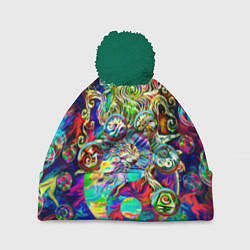 Шапка с помпоном Знаковые пузырьки, цвет: 3D-зеленый