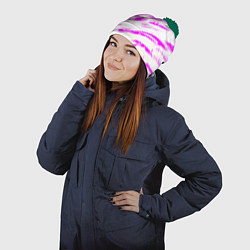 Шапка с помпоном Розовые паттерны, цвет: 3D-зеленый — фото 2