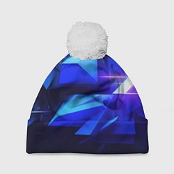 Шапка с помпоном Black blue background abstract, цвет: 3D-белый